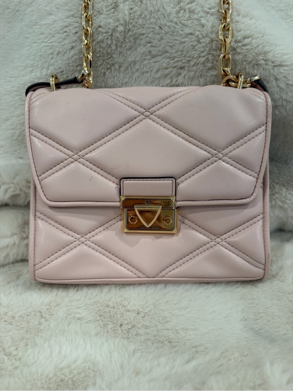 Michael Kors Quilted Pale Pink Crossbody with Gold Chain